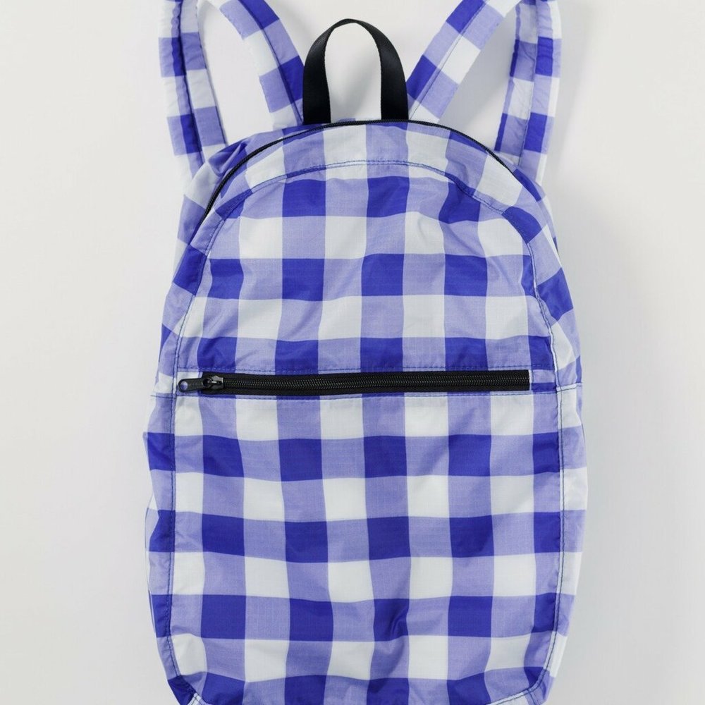 Baggu Blue Gingham Packable Backpack